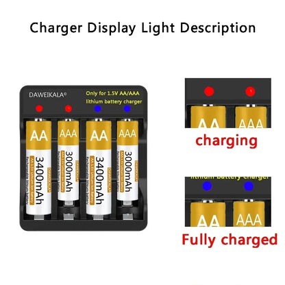 Rechargeable Lithium-ion Battery 3000mAh 1.5V AAA Battery for remote control mouse small fan Electric toy