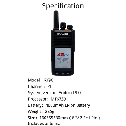 Ruyage RY90 Touch Screen Zello Push-to-Talk 4G LTE PoC Two Way Radio