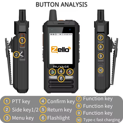 Ruyage ZL80 Touch Screen Zello Push-to-Talk 4G LTE PoC Two Way Radio