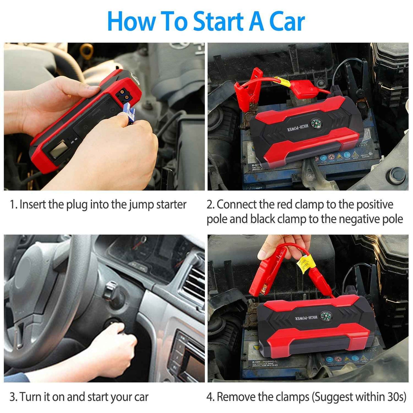 Car Jump Starter 800A 28000mAh with LCD & LED Light