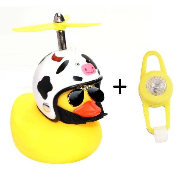 Small Yellow Bike Duck Bicycle Bell Luminous Airscrew Helmet Duck Ducky Bicycle Wind Motor Riding Cycling Lights Horn Rubber Duck Toy Car Ornaments Yellow Duck Car Dashboard Decorations Squeeze Duck Bicycle Horns With Propeller Helmet