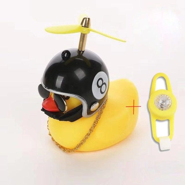 Small Yellow Bike Duck Bicycle Bell Luminous Airscrew Helmet Duck Ducky Bicycle Wind Motor Riding Cycling Lights Horn Rubber Duck Toy Car Ornaments Yellow Duck Car Dashboard Decorations Squeeze Duck Bicycle Horns With Propeller Helmet