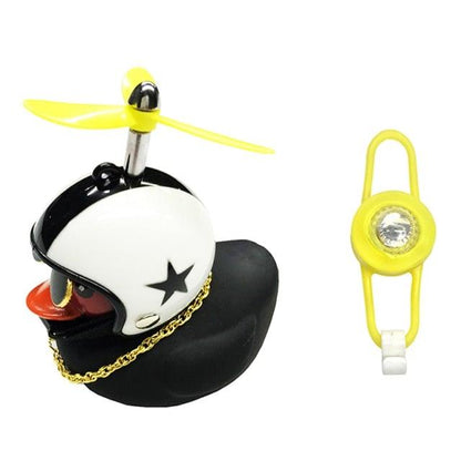Small Yellow Bike Duck Bicycle Bell Luminous Airscrew Helmet Duck Ducky Bicycle Wind Motor Riding Cycling Lights Horn Rubber Duck Toy Car Ornaments Yellow Duck Car Dashboard Decorations Squeeze Duck Bicycle Horns With Propeller Helmet