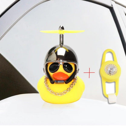 Small Yellow Bike Duck Bicycle Bell Luminous Airscrew Helmet Duck Ducky Bicycle Wind Motor Riding Cycling Lights Horn Rubber Duck Toy Car Ornaments Yellow Duck Car Dashboard Decorations Squeeze Duck Bicycle Horns With Propeller Helmet