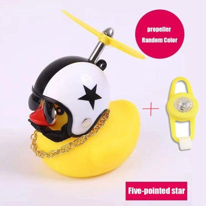 Small Yellow Bike Duck Bicycle Bell Luminous Airscrew Helmet Duck Ducky Bicycle Wind Motor Riding Cycling Lights Horn Rubber Duck Toy Car Ornaments Yellow Duck Car Dashboard Decorations Squeeze Duck Bicycle Horns With Propeller Helmet