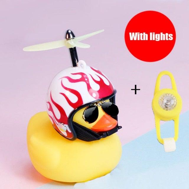 Small Yellow Bike Duck Bicycle Bell Luminous Airscrew Helmet Duck Ducky Bicycle Wind Motor Riding Cycling Lights Horn Rubber Duck Toy Car Ornaments Yellow Duck Car Dashboard Decorations Squeeze Duck Bicycle Horns With Propeller Helmet