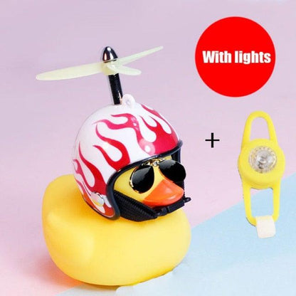 Small Yellow Bike Duck Bicycle Bell Luminous Airscrew Helmet Duck Ducky Bicycle Wind Motor Riding Cycling Lights Horn Rubber Duck Toy Car Ornaments Yellow Duck Car Dashboard Decorations Squeeze Duck Bicycle Horns With Propeller Helmet