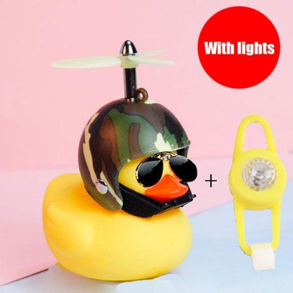 Small Yellow Bike Duck Bicycle Bell Luminous Airscrew Helmet Duck Ducky Bicycle Wind Motor Riding Cycling Lights Horn Rubber Duck Toy Car Ornaments Yellow Duck Car Dashboard Decorations Squeeze Duck Bicycle Horns With Propeller Helmet