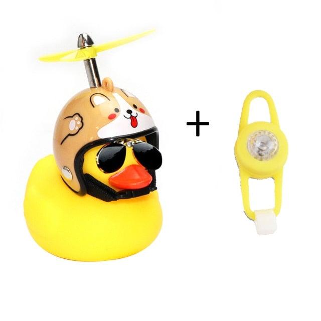 Small Yellow Bike Duck Bicycle Bell Luminous Airscrew Helmet Duck Ducky Bicycle Wind Motor Riding Cycling Lights Horn Rubber Duck Toy Car Ornaments Yellow Duck Car Dashboard Decorations Squeeze Duck Bicycle Horns With Propeller Helmet