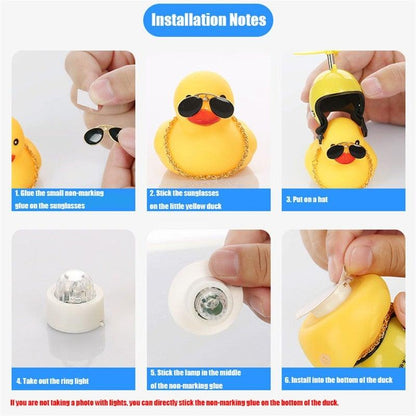 Small Yellow Bike Duck Bicycle Bell Luminous Airscrew Helmet Duck Ducky Bicycle Wind Motor Riding Cycling Lights Horn Rubber Duck Toy Car Ornaments Yellow Duck Car Dashboard Decorations Squeeze Duck Bicycle Horns With Propeller Helmet