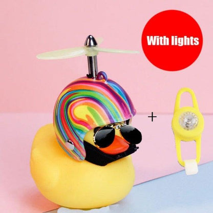 Small Yellow Bike Duck Bicycle Bell Luminous Airscrew Helmet Duck Ducky Bicycle Wind Motor Riding Cycling Lights Horn Rubber Duck Toy Car Ornaments Yellow Duck Car Dashboard Decorations Squeeze Duck Bicycle Horns With Propeller Helmet
