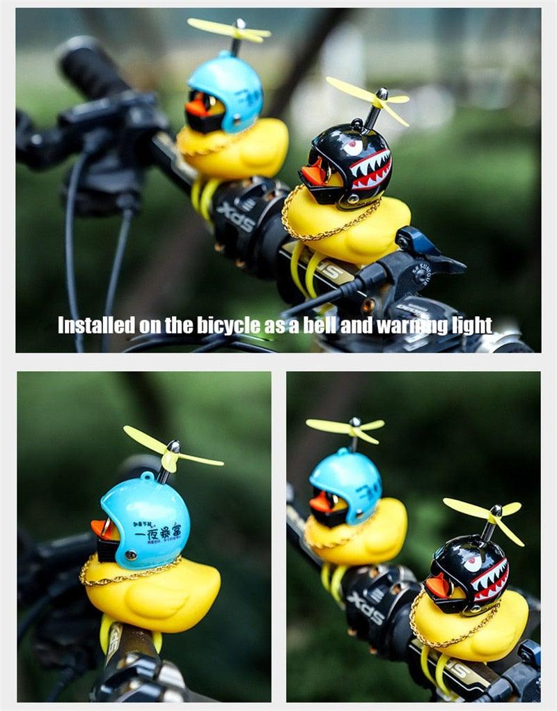 Small Yellow Bike Duck Bicycle Bell Luminous Airscrew Helmet Duck Ducky Bicycle Wind Motor Riding Cycling Lights Horn Rubber Duck Toy Car Ornaments Yellow Duck Car Dashboard Decorations Squeeze Duck Bicycle Horns With Propeller Helmet