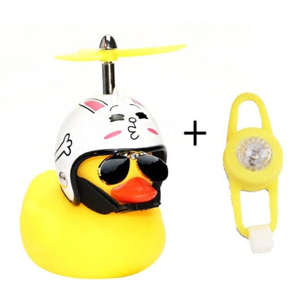 Small Yellow Bike Duck Bicycle Bell Luminous Airscrew Helmet Duck Ducky Bicycle Wind Motor Riding Cycling Lights Horn Rubber Duck Toy Car Ornaments Yellow Duck Car Dashboard Decorations Squeeze Duck Bicycle Horns With Propeller Helmet
