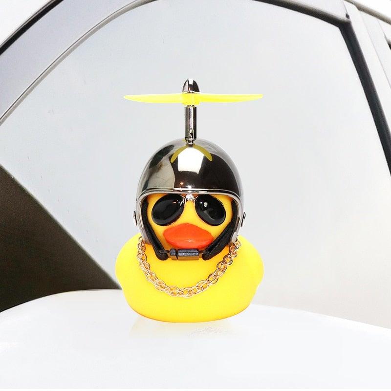 Small Yellow Bike Duck Bicycle Bell Luminous Airscrew Helmet Duck Ducky Bicycle Wind Motor Riding Cycling Lights Horn Rubber Duck Toy Car Ornaments Yellow Duck Car Dashboard Decorations Squeeze Duck Bicycle Horns With Propeller Helmet