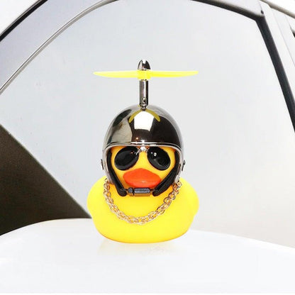 Small Yellow Bike Duck Bicycle Bell Luminous Airscrew Helmet Duck Ducky Bicycle Wind Motor Riding Cycling Lights Horn Rubber Duck Toy Car Ornaments Yellow Duck Car Dashboard Decorations Squeeze Duck Bicycle Horns With Propeller Helmet