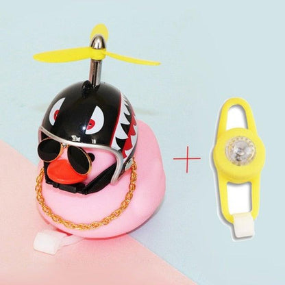 Small Yellow Bike Duck Bicycle Bell Luminous Airscrew Helmet Duck Ducky Bicycle Wind Motor Riding Cycling Lights Horn Rubber Duck Toy Car Ornaments Yellow Duck Car Dashboard Decorations Squeeze Duck Bicycle Horns With Propeller Helmet