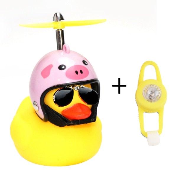Small Yellow Bike Duck Bicycle Bell Luminous Airscrew Helmet Duck Ducky Bicycle Wind Motor Riding Cycling Lights Horn Rubber Duck Toy Car Ornaments Yellow Duck Car Dashboard Decorations Squeeze Duck Bicycle Horns With Propeller Helmet