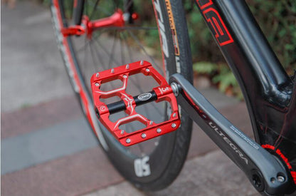 Wide Flat Mountain Road Cycling Bicycle Bike Pedal 3 Sealed Bearings 9/16 in Aluminum With Removable Antiskid Cleats Mountain Bike Pedal Platform Flat Bicycle Pedals Aluminum Alloy Non-Slip Metal Bike Pedals With 3 Bearings For Road